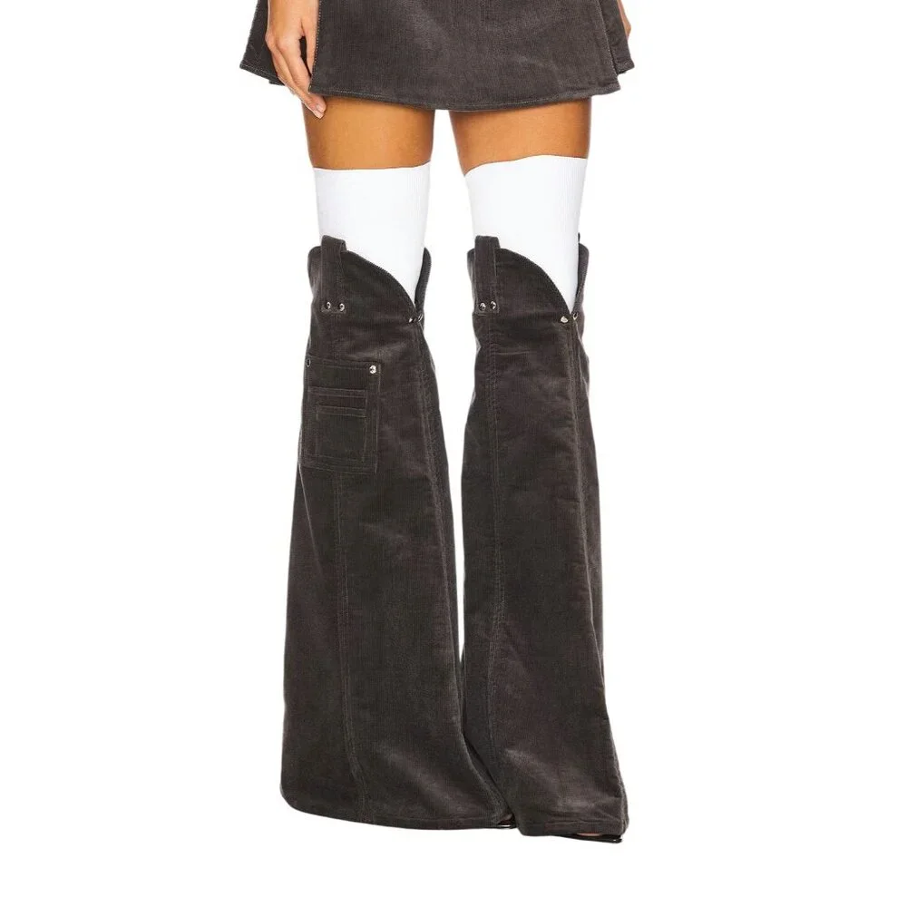 PRIVATE POLICY Corduroy Leg Warmers in Grey X-Small New Womens Knee High socks